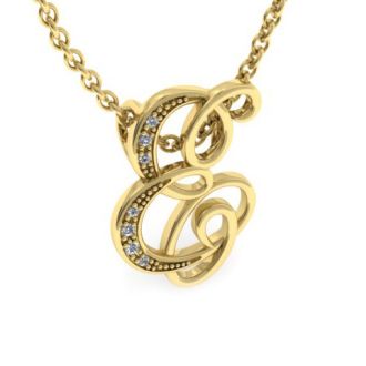 Letter E Diamond Initial Necklace In Yellow Gold With 6 Diamonds