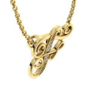 Letter F Diamond Initial Necklace In Yellow Gold With 6 Diamonds