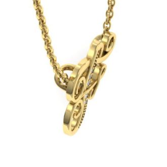 Letter F Diamond Initial Necklace In Yellow Gold With 6 Diamonds