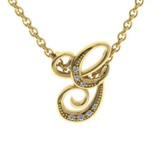 Letter G Diamond Initial Necklace In Yellow Gold With 6 Diamonds