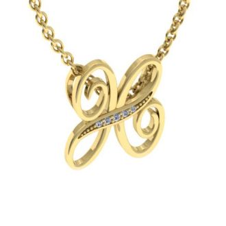 Letter H Diamond Initial Necklace In Yellow Gold With 6 Diamonds