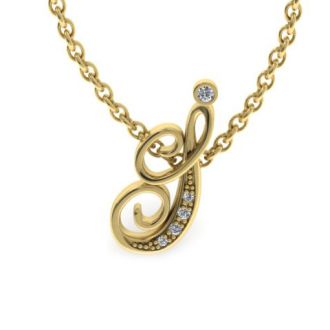 Letter I Diamond Initial Necklace In Yellow Gold With 6 Diamonds