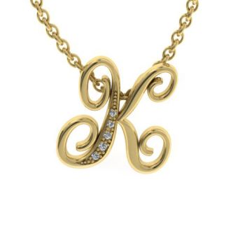 Letter K Diamond Initial Necklace In Yellow Gold With 6 Diamonds