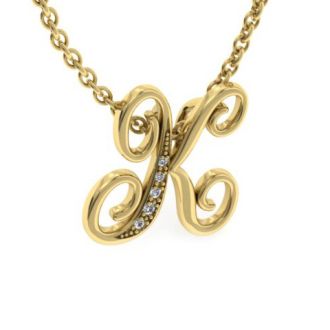 Letter K Diamond Initial Necklace In Yellow Gold With 6 Diamonds