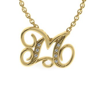 Letter M Diamond Initial Necklace In Yellow Gold With 6 Diamonds