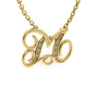 Letter M Diamond Initial Necklace In Yellow Gold With 6 Diamonds