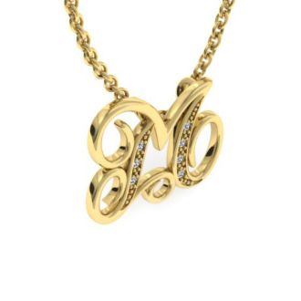Letter M Diamond Initial Necklace In Yellow Gold With 6 Diamonds