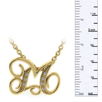 Letter M Diamond Initial Necklace In Yellow Gold With 6 Diamonds