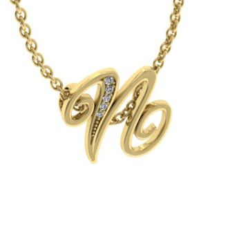Letter N Diamond Initial Necklace In Yellow Gold With 6 Diamonds