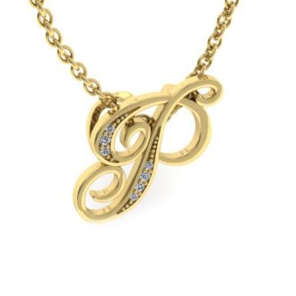 Letter P Diamond Initial Necklace In Yellow Gold With 6 Diamonds