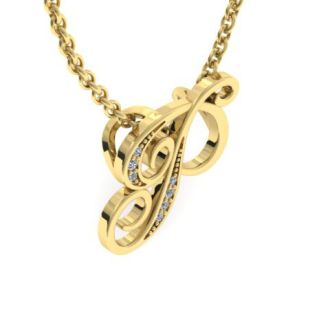 Letter P Diamond Initial Necklace In Yellow Gold With 6 Diamonds