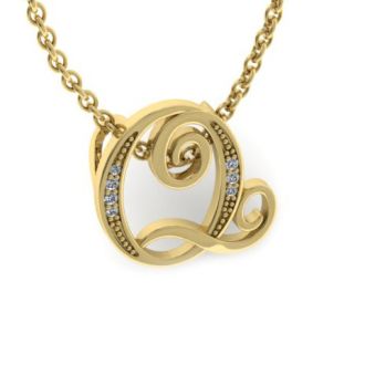 Letter Q Diamond Initial Necklace In Yellow Gold With 6 Diamonds