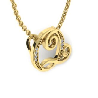 Letter Q Diamond Initial Necklace In Yellow Gold With 6 Diamonds