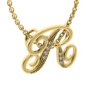 Letter R Diamond Initial Necklace In Yellow Gold With 6 Diamonds