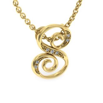 Letter S Diamond Initial Necklace In Yellow Gold With 6 Diamonds