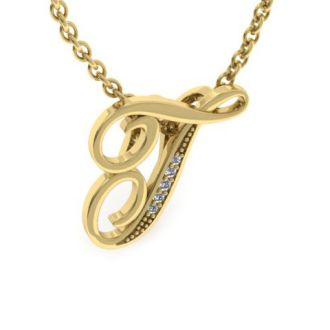Letter T Diamond Initial Necklace In Yellow Gold With 6 Diamonds