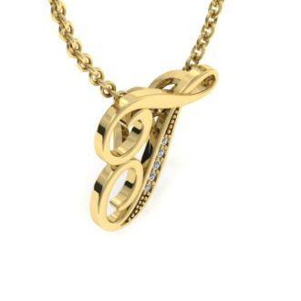 Letter T Diamond Initial Necklace In Yellow Gold With 6 Diamonds