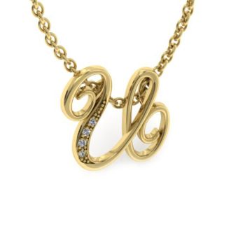 Letter U Diamond Initial Necklace In Yellow Gold With 6 Diamonds