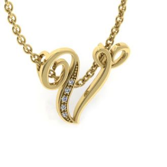 Letter V Diamond Initial Necklace In Yellow Gold With 6 Diamonds