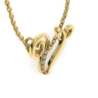 Letter V Diamond Initial Necklace In Yellow Gold With 6 Diamonds