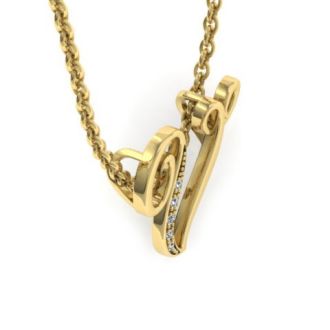 Letter V Diamond Initial Necklace In Yellow Gold With 6 Diamonds
