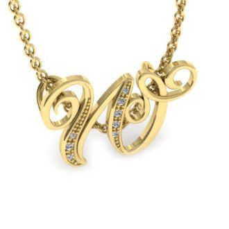 Letter W Diamond Initial Necklace In Yellow Gold With 6 Diamonds
