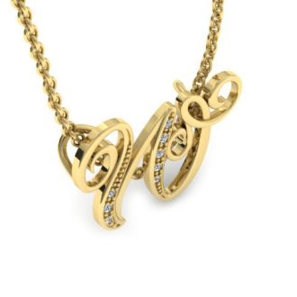 Letter W Diamond Initial Necklace In Yellow Gold With 6 Diamonds
