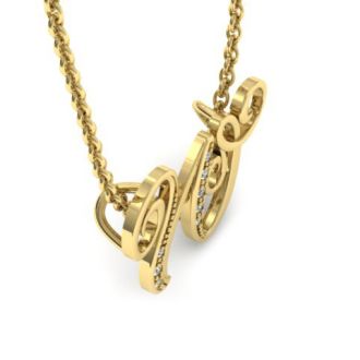 Letter W Diamond Initial Necklace In Yellow Gold With 6 Diamonds