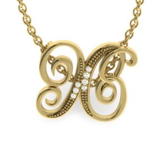 Letter X Diamond Initial Necklace In Yellow Gold With 6 Diamonds