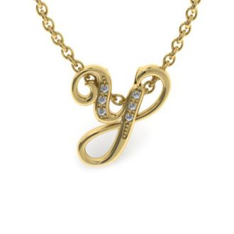 Letter Y Diamond Initial Necklace In Yellow Gold With 6 Diamonds