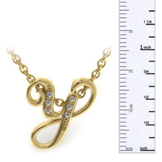 Letter Y Diamond Initial Necklace In Yellow Gold With 6 Diamonds