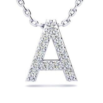 Letter A Diamond Initial Necklace In 14K White Gold With 13 Diamonds