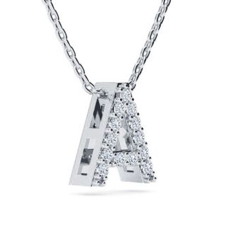 Letter A Diamond Initial Necklace In 14K White Gold With 13 Diamonds
