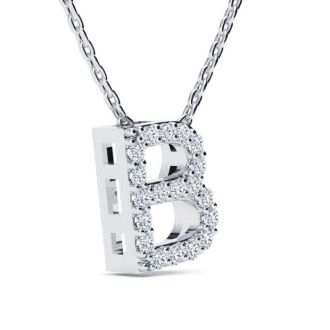 Letter B Diamond Initial Necklace In 14K White Gold With 13 Diamonds