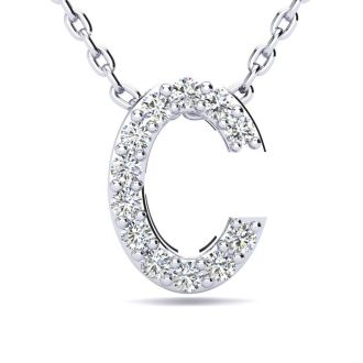 Letter C Diamond Initial Necklace In 14K White Gold With 13 Diamonds