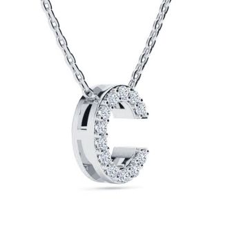 Letter C Diamond Initial Necklace In 14K White Gold With 13 Diamonds