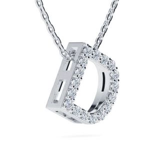 Letter D Diamond Initial Necklace In 14K White Gold With 13 Diamonds