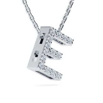Letter E Diamond Initial Necklace In 14K White Gold With 13 Diamonds