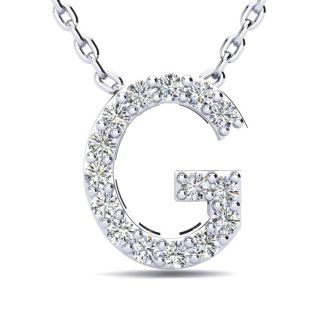 Letter G Diamond Initial Necklace In 14K White Gold With 13 Diamonds