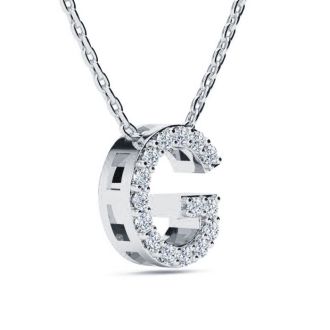 Letter G Diamond Initial Necklace In 14K White Gold With 13 Diamonds
