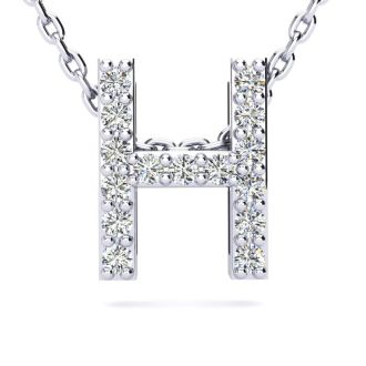 Letter H Diamond Initial Necklace In 14K White Gold With 13 Diamonds