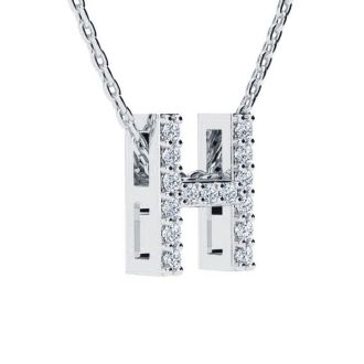 Letter H Diamond Initial Necklace In 14K White Gold With 13 Diamonds
