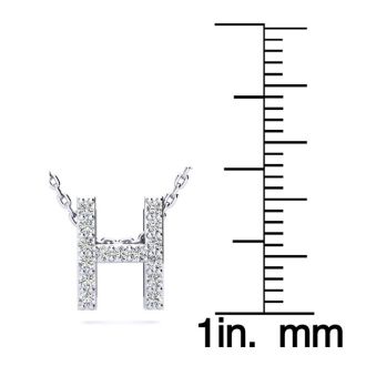 Letter H Diamond Initial Necklace In 14K White Gold With 13 Diamonds
