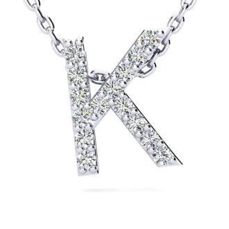 Letter K Diamond Initial Necklace In 14K White Gold With 13 Diamonds
