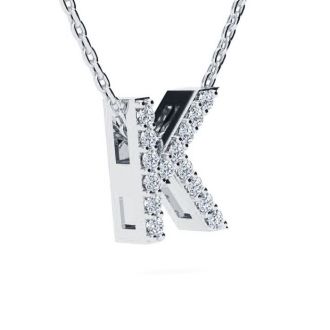Letter K Diamond Initial Necklace In 14K White Gold With 13 Diamonds