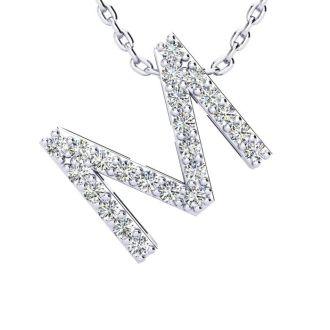 Letter M Diamond Initial Necklace In 14K White Gold With 13 Diamonds