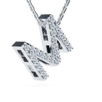 Letter M Diamond Initial Necklace In 14K White Gold With 13 Diamonds