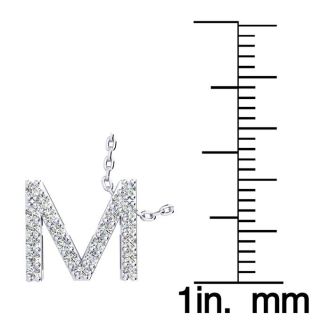 Letter M Diamond Initial Necklace In 14K White Gold With 13 Diamonds