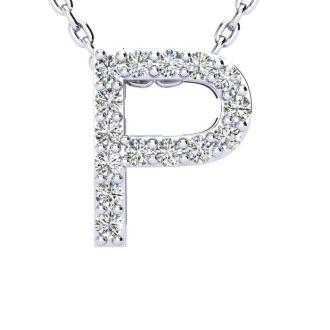 Letter P Diamond Initial Necklace In 14K White Gold With 13 Diamonds