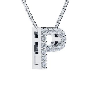Letter P Diamond Initial Necklace In 14K White Gold With 13 Diamonds